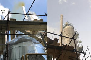 Before and after – the NOx plume was clearly visible Kavala Fertilizers&#x27; site before the installation of TertiNOx™.