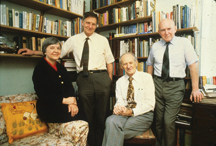 FIG. 4. Stephanie Kwolek and others of the DuPont group that developed Kevlar. From left to right: Kwolek, Herbert Blades, Paul Morgan and Joseph Rivers. Photo courtesy of DuPont.