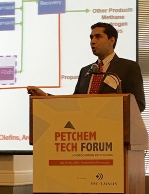 Manav Lahoti, commercial director for US olefins for Dow Chemical, gives the keynote address on Day Two of Hydrocarbon Processing&#x27;s Petchem Tech Forum.