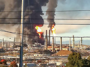 FIG. 1. Fire in the gasoil draw-off line from the crude distillation unit at the Richmond refinery in California.